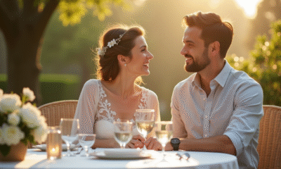 Couple heureux célébrant leur anniversaire en extérieur