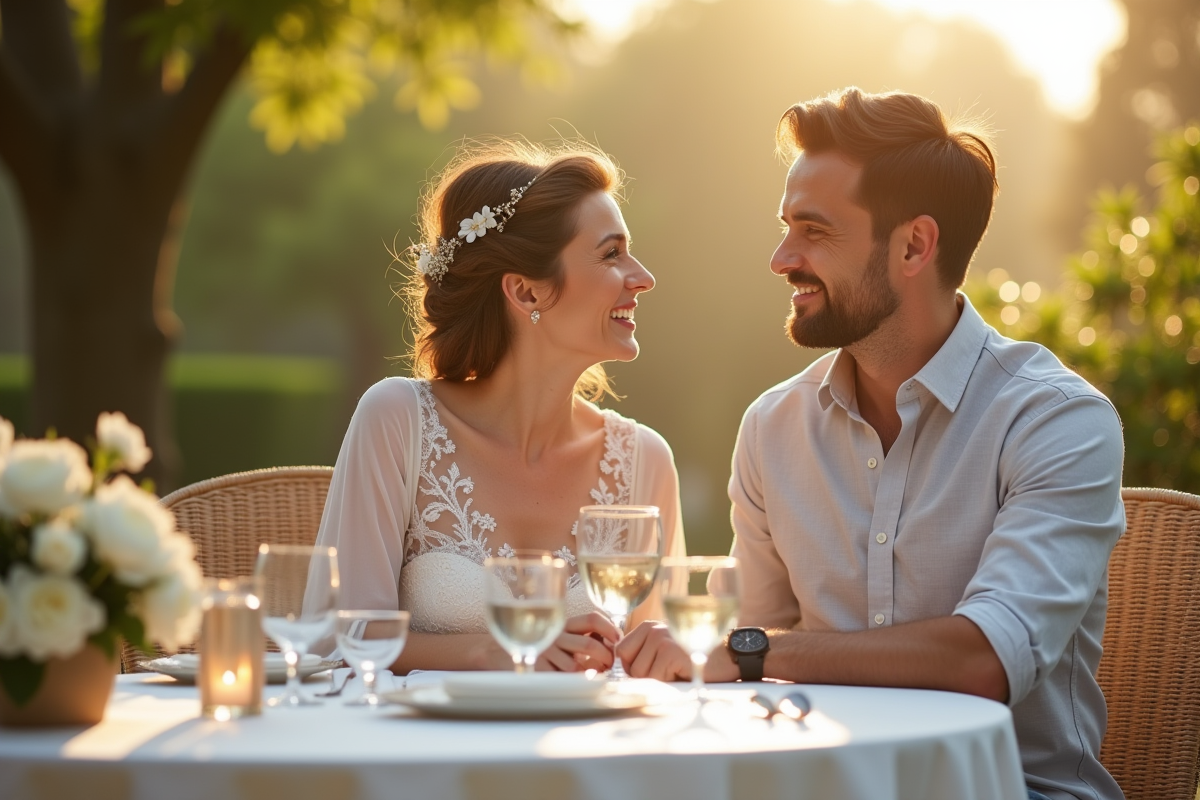 Couple heureux célébrant leur anniversaire en extérieur