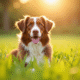 Chien berger australien brun en plein air dans un champ ensoleille