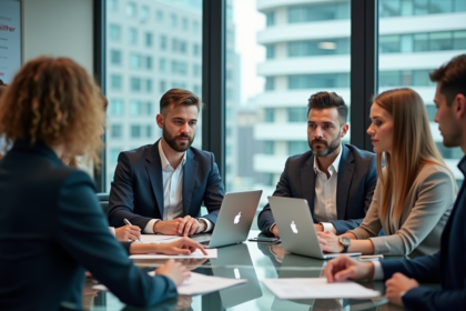 Groupe d'employes divers en réunion de carrière