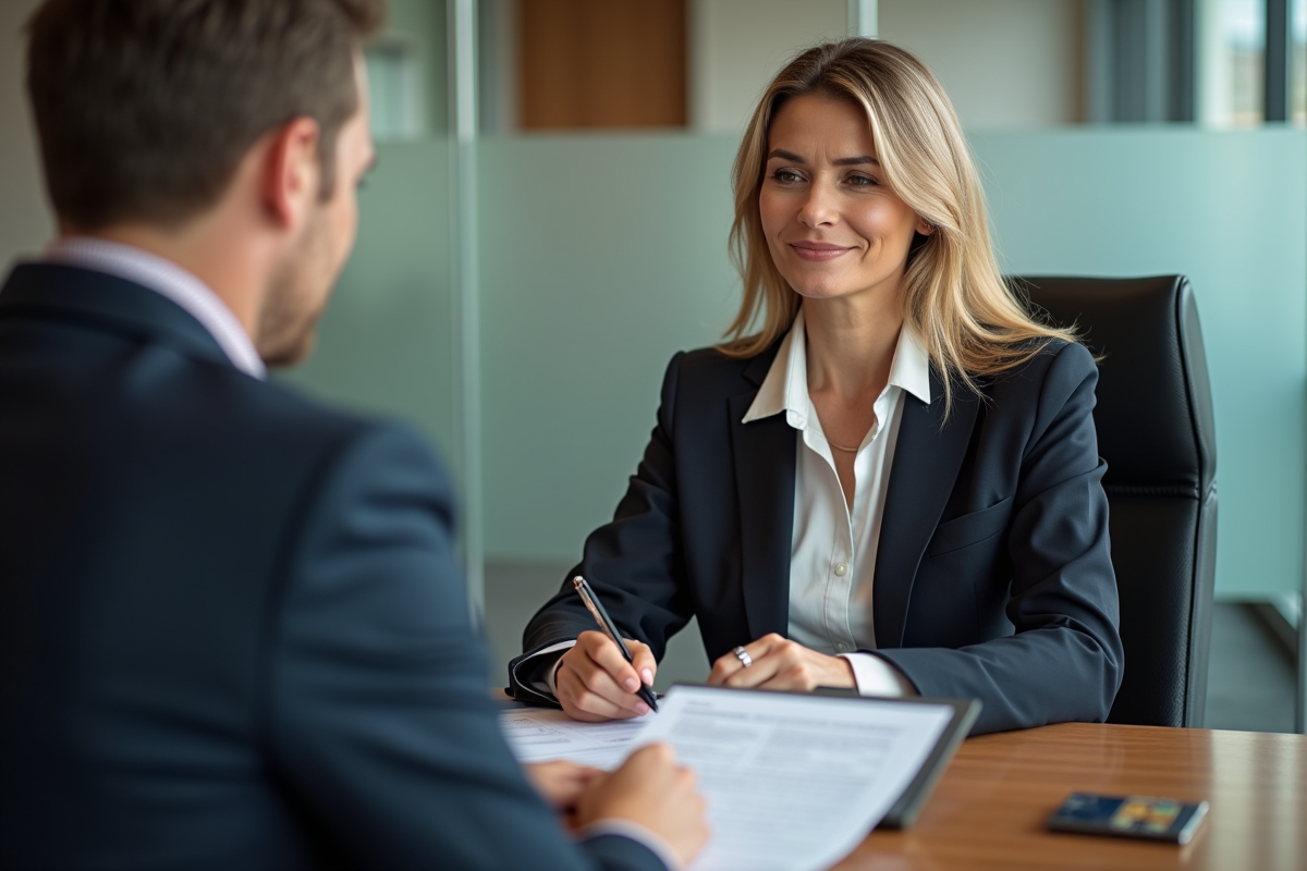 Femme d affaires discutant avec un conseiller bancaire