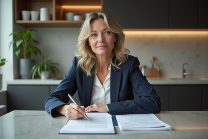 Femme d'affaires réfléchie examine documents financiers