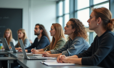 Groupe d'étudiants en formation ergonomie en classe lumineuse