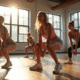 Femmes souriantes portant des chaussures de sport modernes dans une salle lumineuse