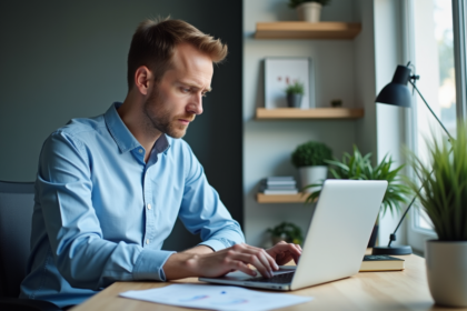 Homme d'âge moyen examinant un graphique de productivite sur son ordinateur