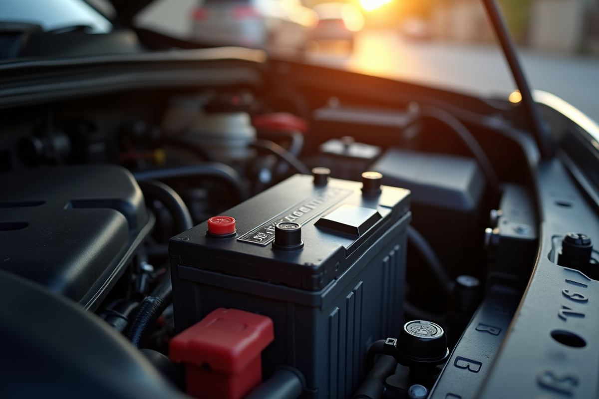 Moteur de voiture avec une nouvelle batterie propre