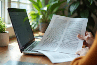 Ordinateur portable moderne sur un bureau lumineux avec plantes vertes