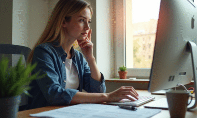 Personne remplissant une demande en ligne dans un bureau moderne