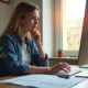 Personne remplissant une demande en ligne dans un bureau moderne