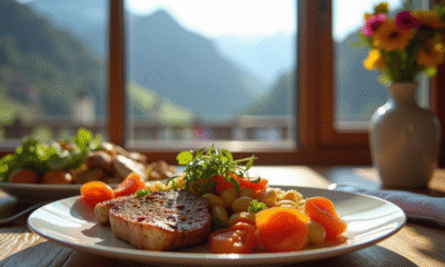 Assiette élégante de cuisine savoyarde sur une table en bois