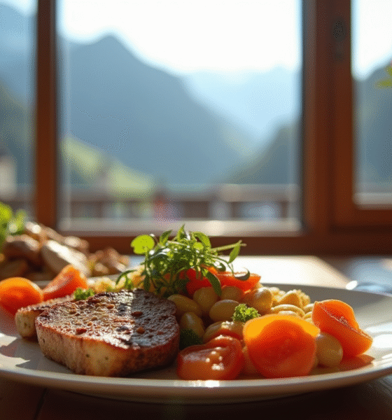 Assiette élégante de cuisine savoyarde sur une table en bois
