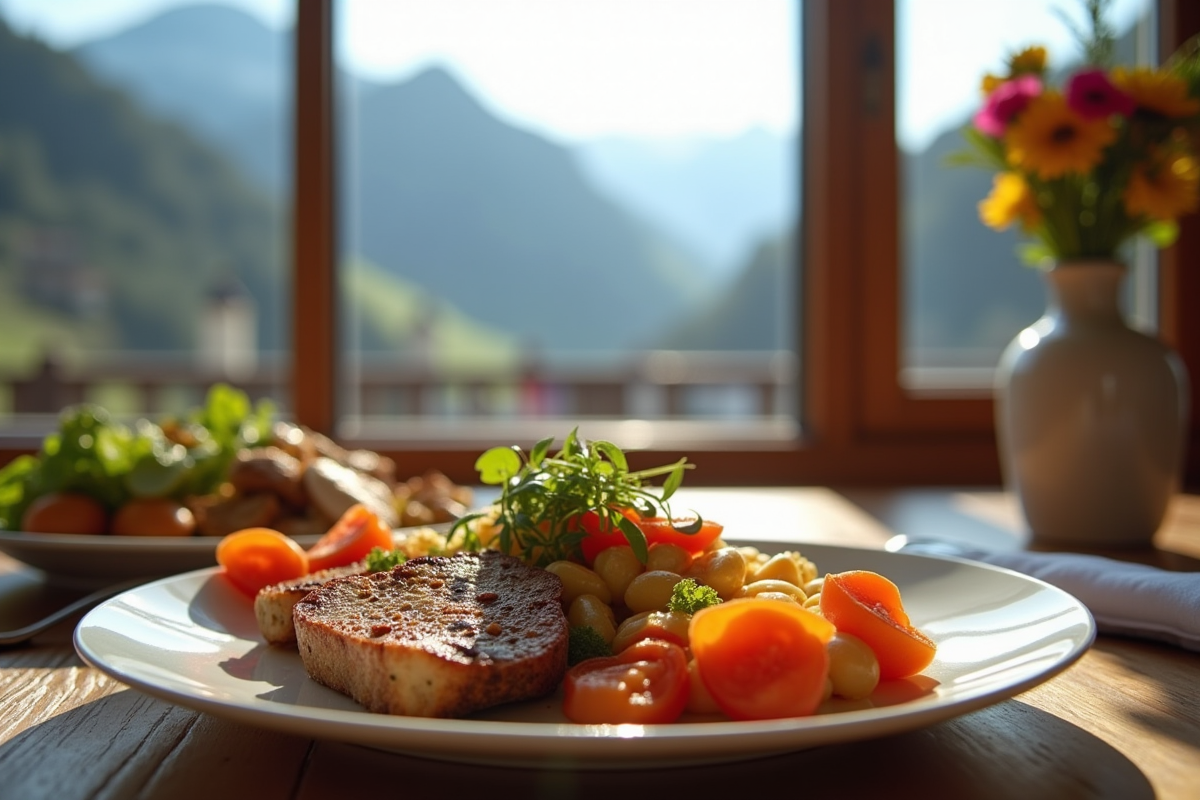 Assiette élégante de cuisine savoyarde sur une table en bois