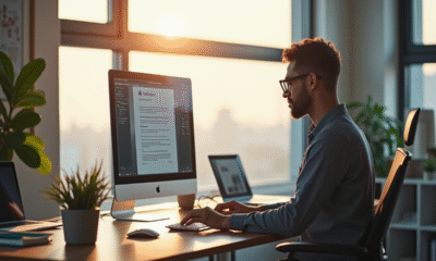 Professionnel créant des images IA dans un bureau moderne