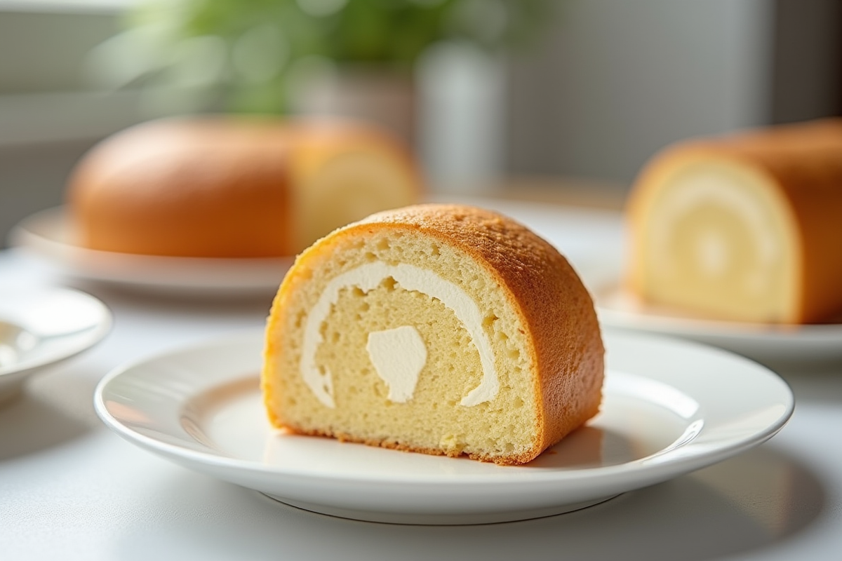 Tranche de gâteau roulé avec crème et spirale régulière